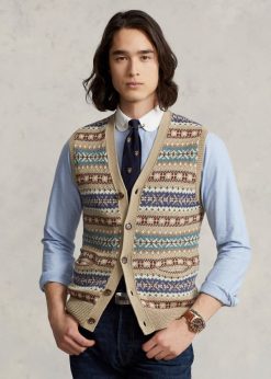 fair isle gombos pulóver mellény 268048758 férfiak Ralph Lauren tan multi