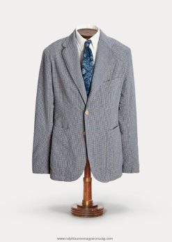 felépítés nélküli seersucker sportkabát 2680481719 férfiak Ralph Lauren kék/krém