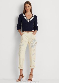 festék-fröccsenő farmer ács farmer 2680484039 nők Ralph Lauren krémes lemosás