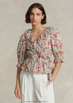 fodros virágos pamut pamut felső 2680483182 nők Ralph Lauren bazsalikom virágos