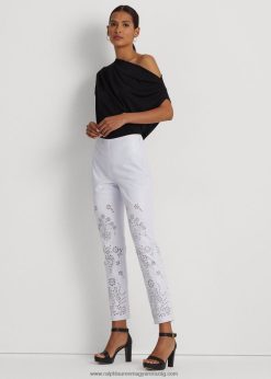 fűzőlyukkal hímzett bőr bokanadrág 2680483937 nők Ralph Lauren fehér