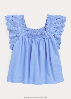 fűzőlyukkal hímzett pamut dzsörzé felső 2680486882 gyerekek Ralph Lauren kikötő sziget kék