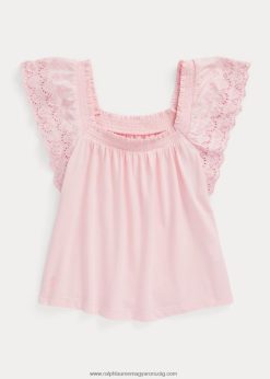 fűzőlyukkal hímzett pamut dzsörzé felső 2680487186 gyerekek Ralph Lauren csipetnyi rózsaszín