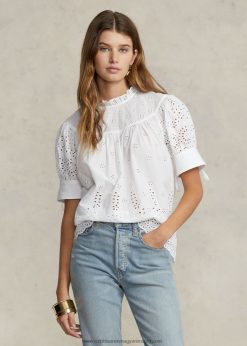 fűzőlyukkal hímzett pamut felső 2680482968 nők Ralph Lauren fehér