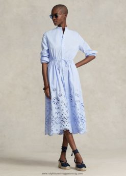 fűzőlyukkal hímzett pamut ingruha 2680483034 nők Ralph Lauren világoskék