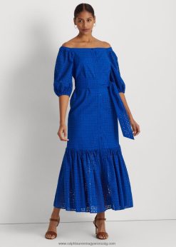 fűzőlyukú pamut vállú ruha 2680483918 nők Ralph Lauren kék szaturnusz