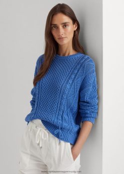 fűzős kábelkötésű pamut pulóver 2680489549 nők Ralph Lauren új angliai kék