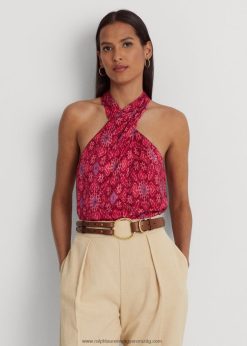 geo-print shantung kötőfékű blúz 2680483814 nők Ralph Lauren fukszia multi