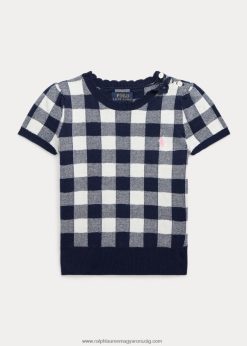 gingham pamut rövid ujjú pulóver 2680487366 gyerekek Ralph Lauren rafinált haditengerészeti multi