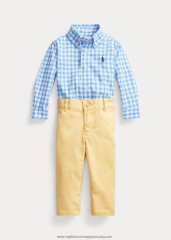 gingham poplin ing és chino nadrág szett 2680488210 baba Ralph Lauren kék fehér
