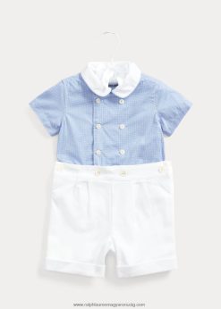 gingham poplin ing és Dobby rövid szett 2680487804 baba Ralph Lauren kék fehér