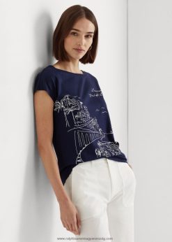 grafikus jersey póló 2680489475 nők Ralph Lauren kifinomult haditengerészet