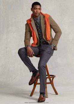 gyapjú oxford öltöny nadrág 268048570 férfiak Ralph Lauren középszürke