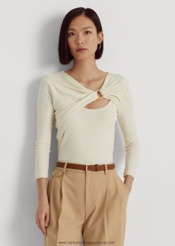 gyűrűs elülső bordás kötött felső 2680484031 nők Ralph Lauren mascarpone krém