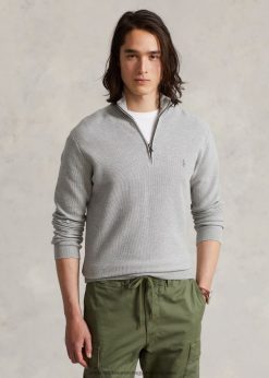 hálós kötött pamut negyedcipzáras pulóver 268048513 férfiak Ralph Lauren és hanga fölött