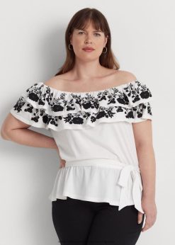 hímzett jersey felső 2680484579 nők Ralph Lauren fehér fekete