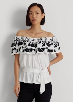 hímzett jersey felső 2680489465 nők Ralph Lauren fehér fekete