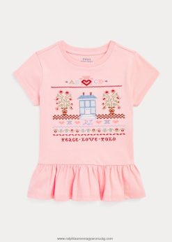 hímzett pamut dzsörzé peplum felső 2680487415 gyerekek Ralph Lauren rózsaszín homok