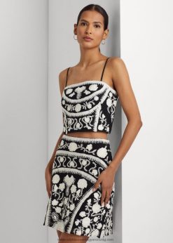 hímzett vágott ujjatlan blúz 2680483885 nők Ralph Lauren fekete-fehér