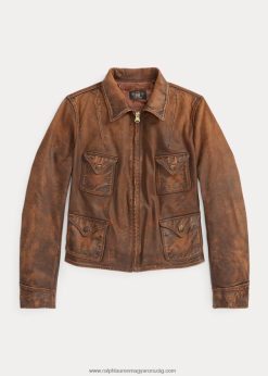 illeszkedő bőrkabát 2680483650 nők Ralph Lauren barna