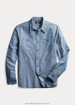 indigó chambray munkaing 2680481729 férfiak Ralph Lauren öblítés