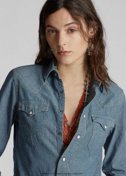 indigó chambray western ing 2680483608 nők Ralph Lauren öblítés