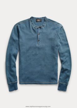 indigó jacquard-kötött henley 2680481766 férfiak Ralph Lauren kékre mosott