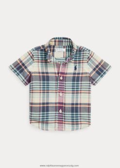 indigó pamut madras rövid ujjú ing 2680487888 baba Ralph Lauren krém/tengerészet multi