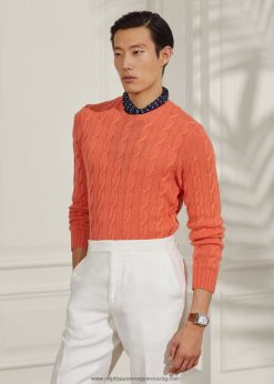 kábel kötésű kasmír pulóver 26804871 férfiak Ralph Lauren dinnye