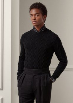kábel kötésű kasmír pulóver 26804873 férfiak Ralph Lauren klasszikus fekete
