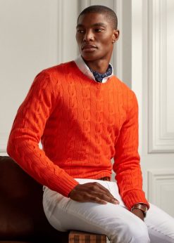 kábel kötésű kasmír pulóver 26804879 férfiak Ralph Lauren keserédes