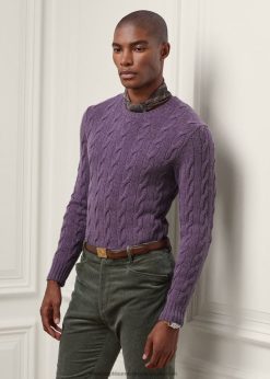 kábel kötésű kasmír pulóver 26804881 férfiak Ralph Lauren szőlő melanzs