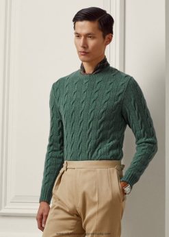 kábel kötésű kasmír pulóver 26804882 férfiak Ralph Lauren sziget kék melange