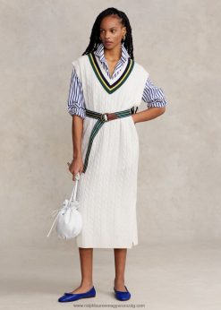 kábel kötésű krikett midi pulóver ruha 2680483285 nők Ralph Lauren krém multi