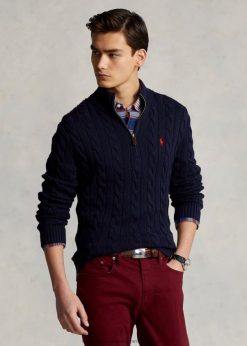 kábel kötésű pamut pulóver 2680481131 férfiak Ralph Lauren vadásztengerészet