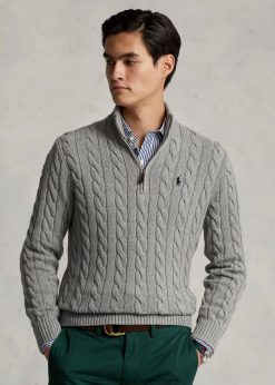 kábel kötésű pamut pulóver 2680481132 férfiak Ralph Lauren őzszürke hanga