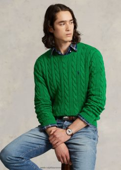 kábel kötésű pamut pulóver 2680488411 férfiak Ralph Lauren sportos zöld
