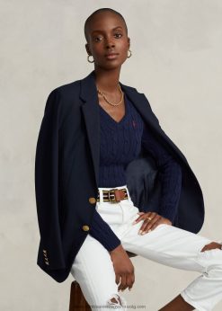 kábel kötésű V-nyakú pulóver 2680483336 nők Ralph Lauren vadásztengerészet