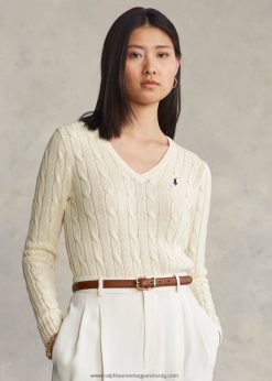 kábel kötésű V-nyakú pulóver 2680483337 nők Ralph Lauren krém