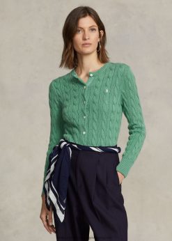 kábelkötésű pamut nyakú kardigán 2680482900 nők Ralph Lauren hajóút zöld