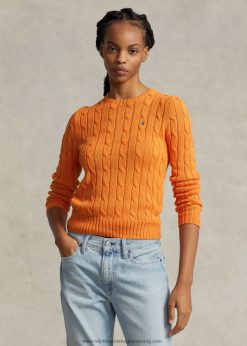 kábelkötésű pamut nyakú pulóver 2680489091 nők Ralph Lauren napnarancs