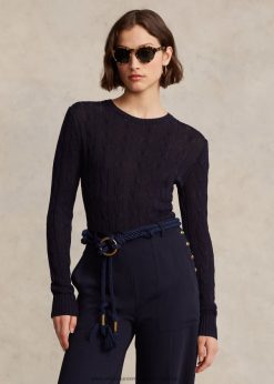 kábelkötésű pamutkeverék, nyakú pulóver 2680489165 nők Ralph Lauren vadásztengerészet