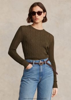 kábelkötésű pamutkeverék, nyakú pulóver 2680489166 nők Ralph Lauren lombkorona olajbogyó