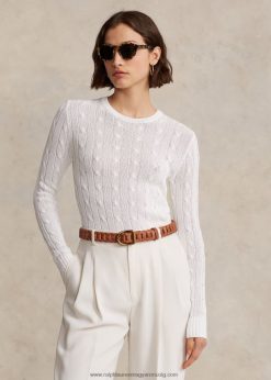 kábelkötésű pamutkeverék, nyakú pulóver 2680489167 nők Ralph Lauren krém
