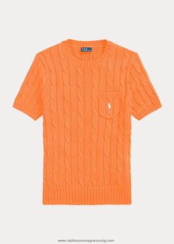 kábelkötésű, rövid ujjú pamut pulóver 2680489181 nők Ralph Lauren forró fukszia