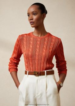 kábelkötésű selyem nyakú pulóver 2680483484 nők Ralph Lauren dinnye