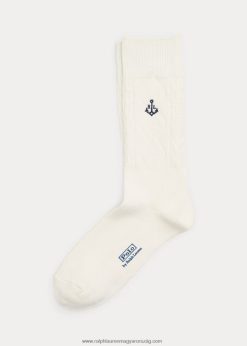 kábelkötött pamutkeverék legénységi zokni 2680482300 férfiak Ralph Lauren pergamen krém
