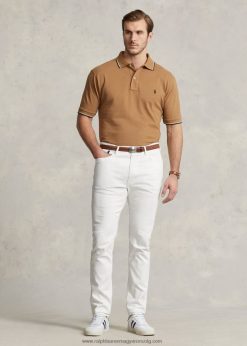 karcsú szabású dobby nadrág 2680481402 férfiak Ralph Lauren fedélzetmosó fehér