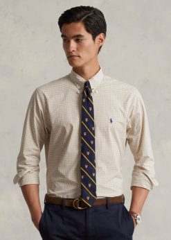 karcsú szabású gingham stretch poplin ing 268048814 férfiak Ralph Lauren vintage khaki/fehér