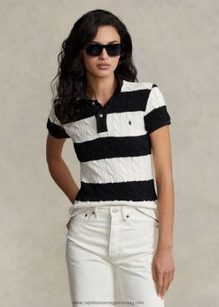 karcsú szabású, kábelkötésű pólóing 2680482928 nők Ralph Lauren krém/fekete